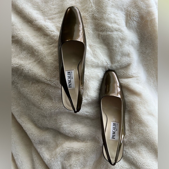 Pancaldi Satin Slingback Muted Gold Heels Made in Italy - Picture 3 of 9